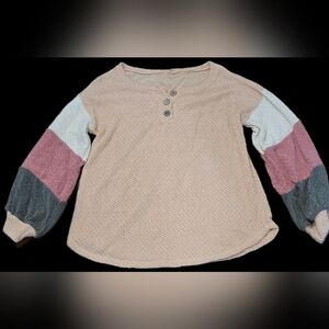 7th Ray Women's XL, Color Block Button Front & Knit Sweater: Soft Norm, Boho